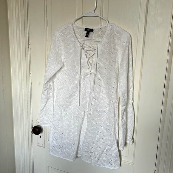 Aqua Womens Lace Up Eyelet Caftan Swim Cover-Up in Ivory - Picture 4 of 9